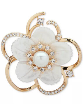 Anne Klein Gold-Tone Imitation Pearl, Mother-of-Pearl & Crystal Flower Pin